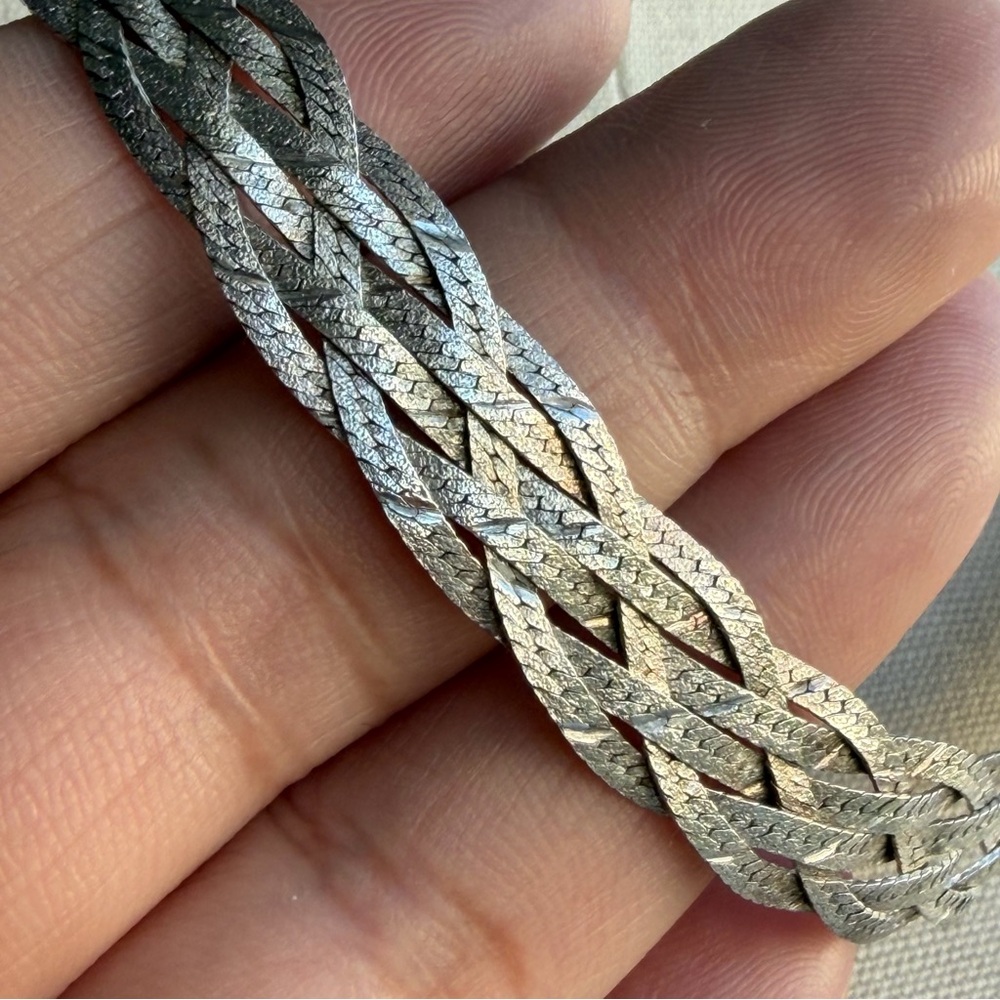 ISC ITALY 925 |Vintage| Sterling Silver Lightweight Braided Herringbone Necklace - Picture 5 of 14